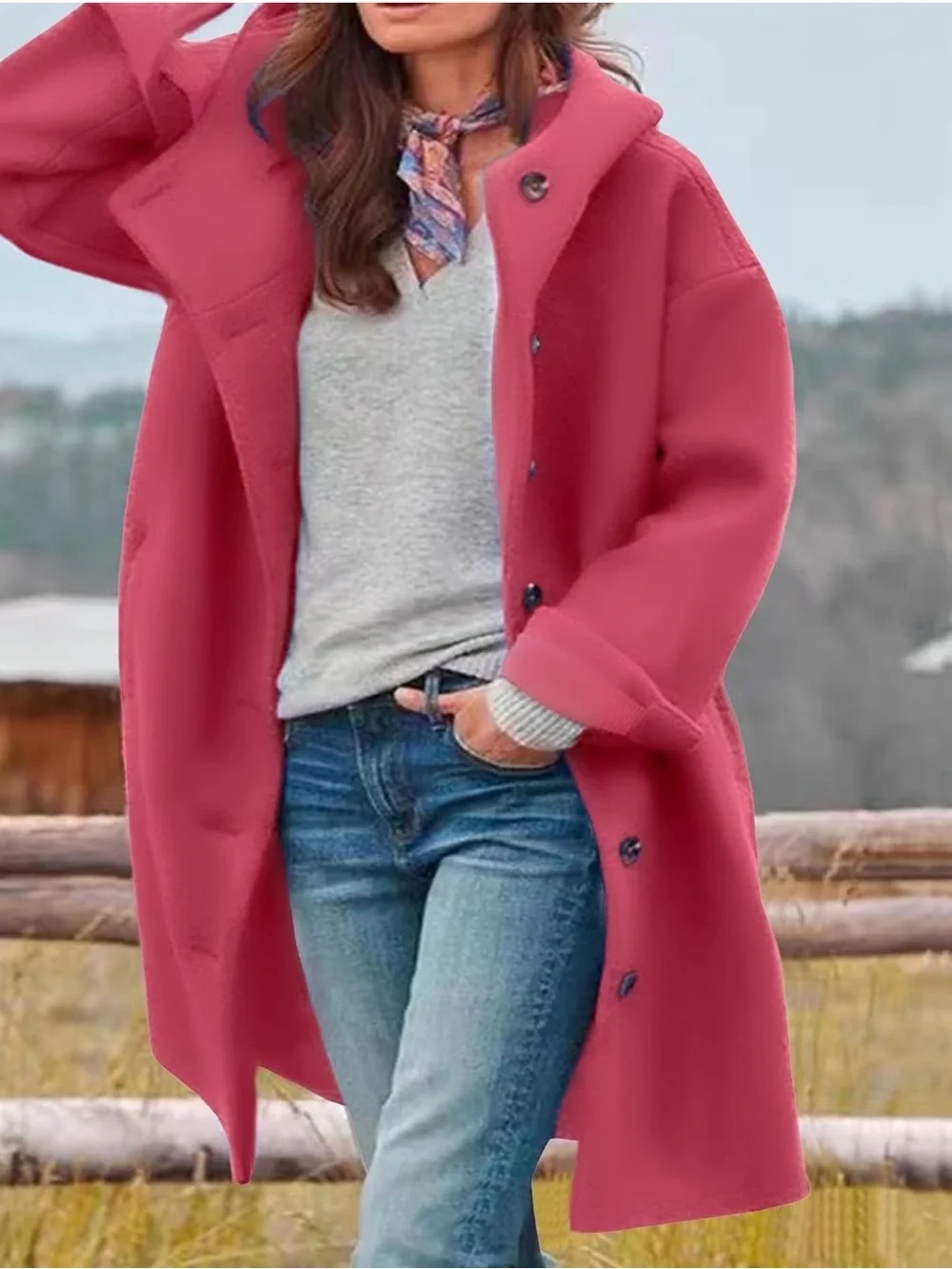 Funnel Neck Elegant Rose Pink Single-Breasted Trench Coat Medium NWT - Picture 1 of 6